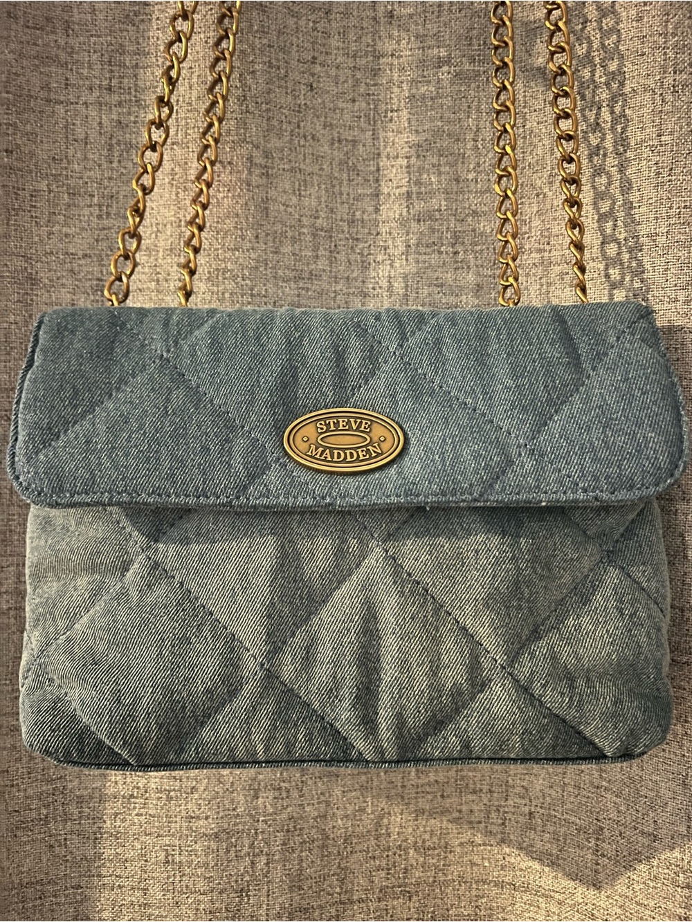Steve Madden Quilted Denim Crossbody with Gold Chain
